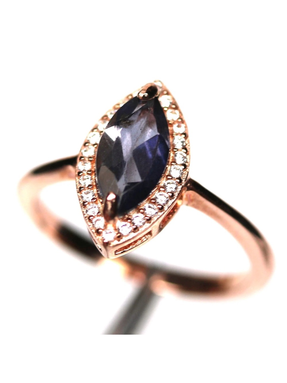 Genuine Purple Iolite Marquise w/ Zircon in Rose Gold over 925 SS Ring Sz 5.75